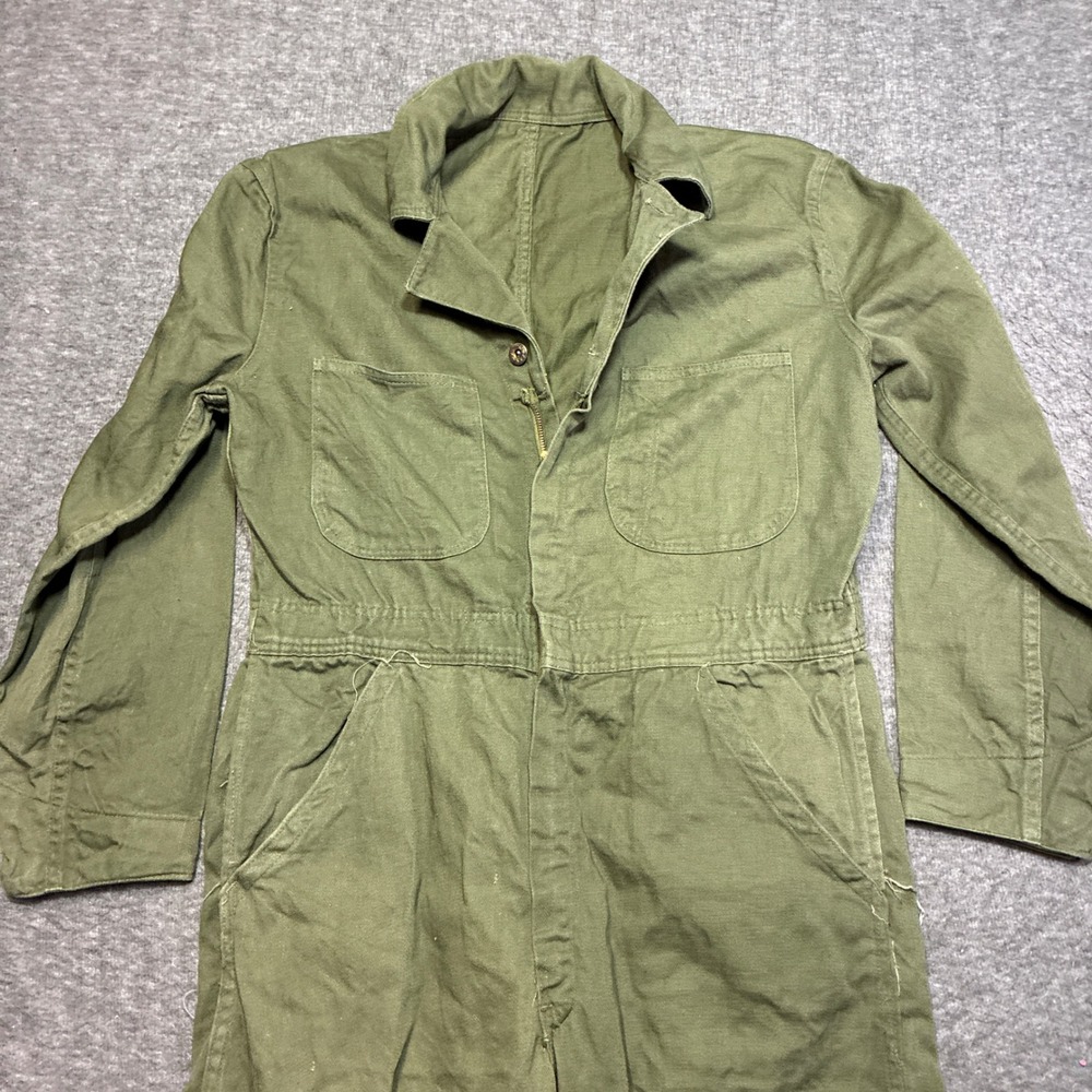 Vintage Military Coveralls Mens Large Olive Green Prentice Zipper Utility 50s‎